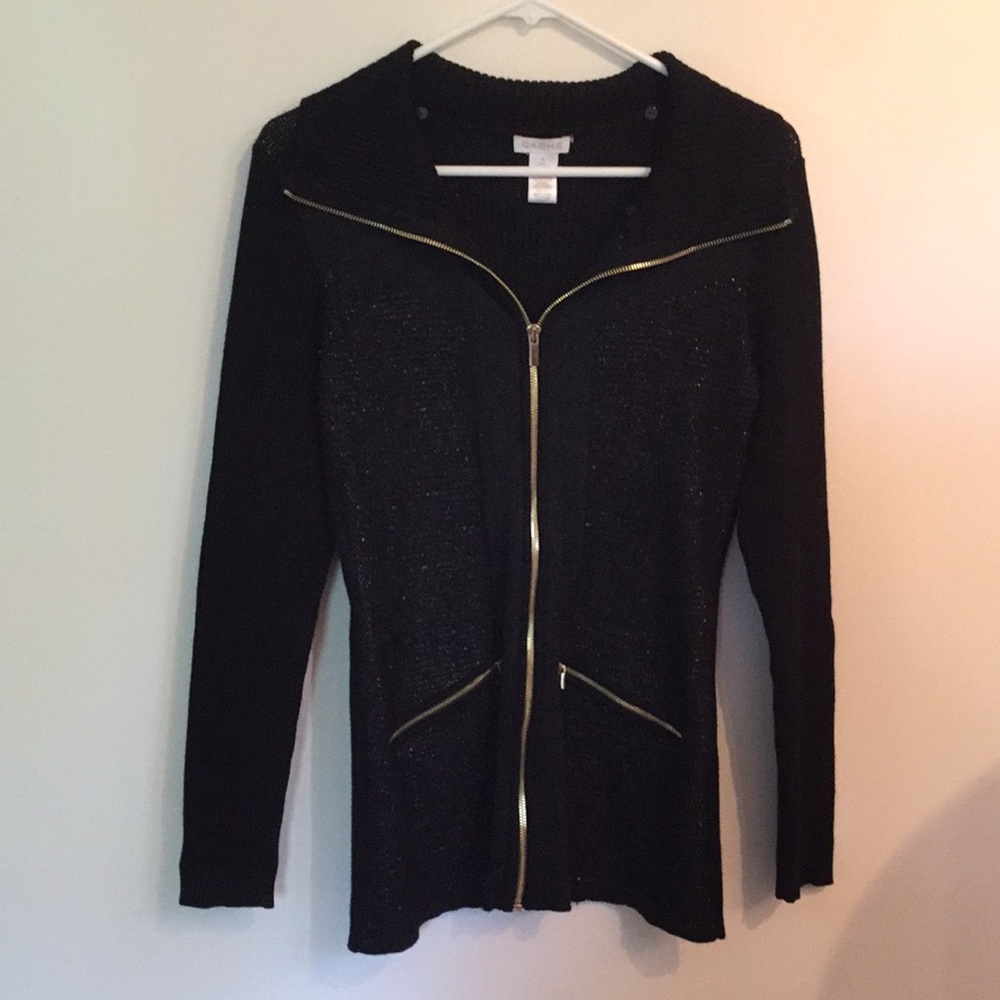 Cache black sweater with zippers size M